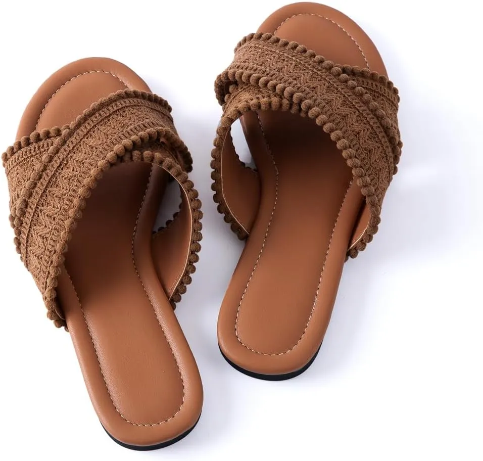 Mtzyoa Women Flat Sandals Braided Leather Crossover Nude Dressy Fashion Evening Party Wedding Sandals