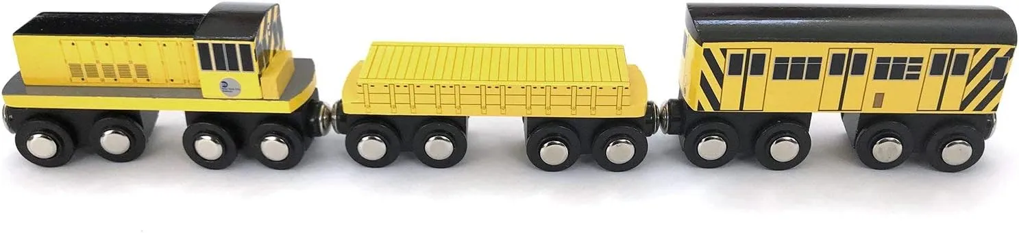 MUNI PALS Munipals New York City Subway Wooden Railway Work Train and Sheds Set–Child Safe and Tested Wood Toy Trains