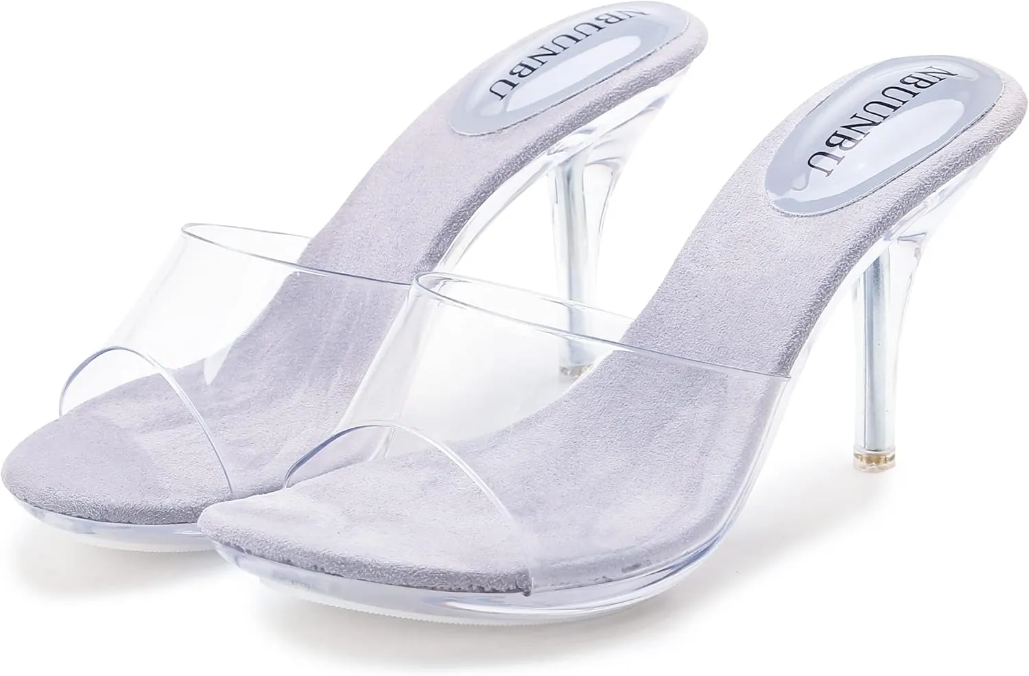 NBUUNBU Silver Clear Heels For Women Dress Shoes Transparent Strap Sexy Stilletos Heels Open Toe High Silver Heeled Sandals Pump Mules