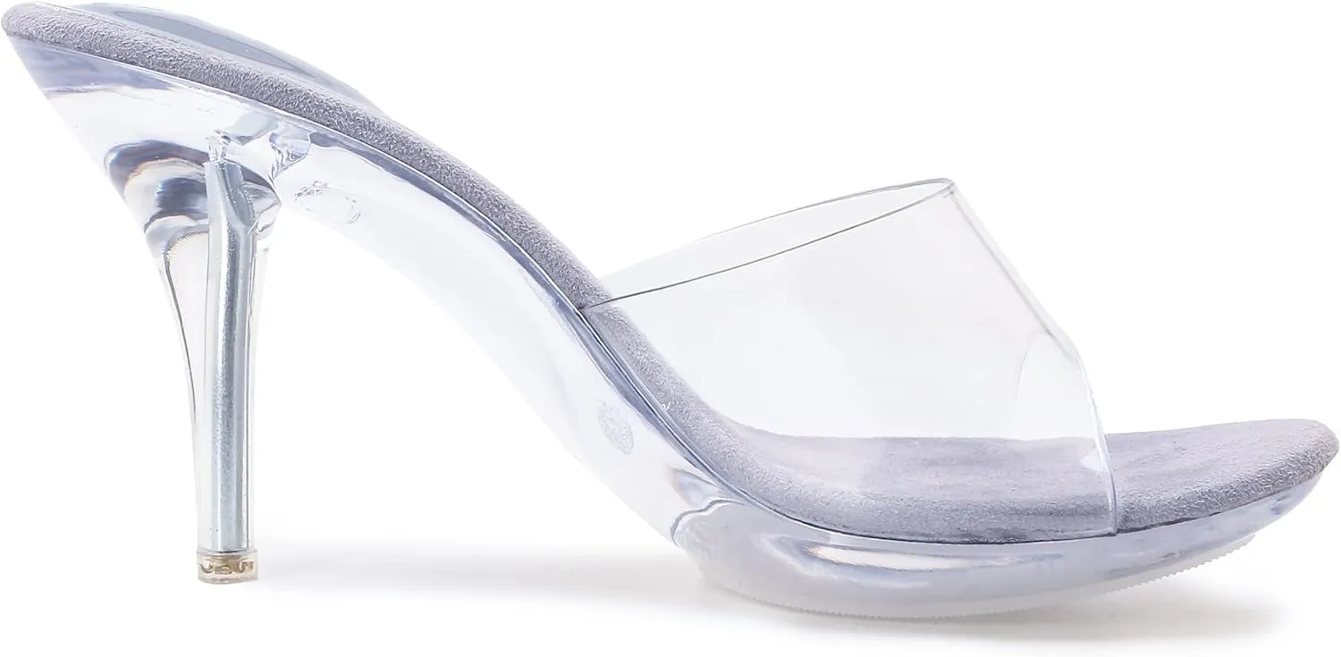 NBUUNBU Silver Clear Heels For Women Dress Shoes Transparent Strap Sexy Stilletos Heels Open Toe High Silver Heeled Sandals Pump Mules