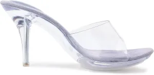 NBUUNBU Silver Clear Heels For Women Dress Shoes Transparent Strap Sexy Stilletos Heels Open Toe High Silver Heeled Sandals Pump Mules