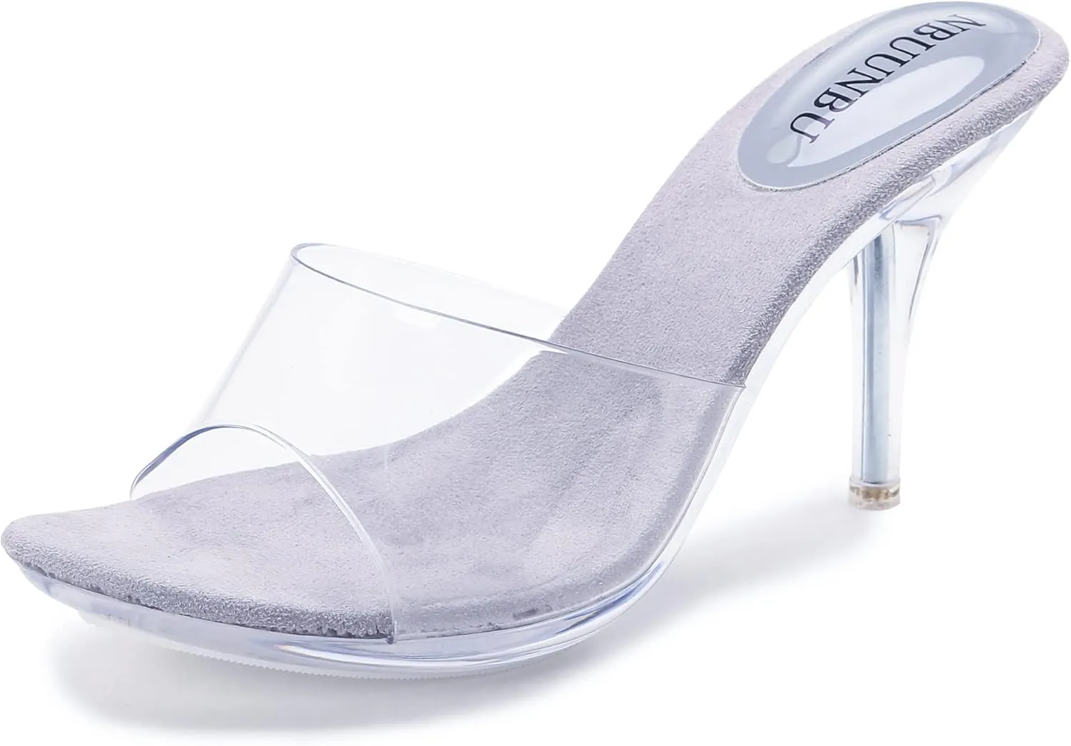 NBUUNBU Silver Clear Heels For Women Dress Shoes Transparent Strap Sexy Stilletos Heels Open Toe High Silver Heeled Sandals Pump Mules