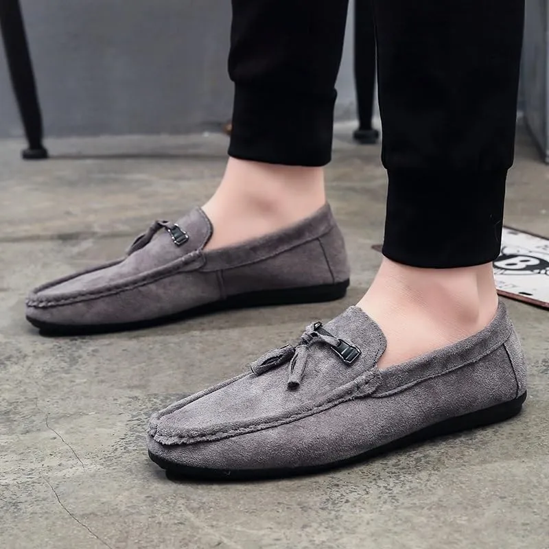 New Men's Loafers Shoes Round Toe Suede Vamp with Tassel Loafer Shoes Comfortable Flat Heel Slip Resistant Casual Classic Slip-ons