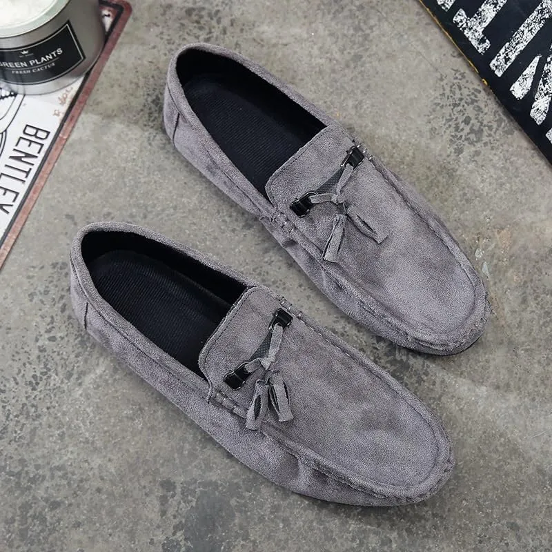 New Men's Loafers Shoes Round Toe Suede Vamp with Tassel Loafer Shoes Comfortable Flat Heel Slip Resistant Casual Classic Slip-ons