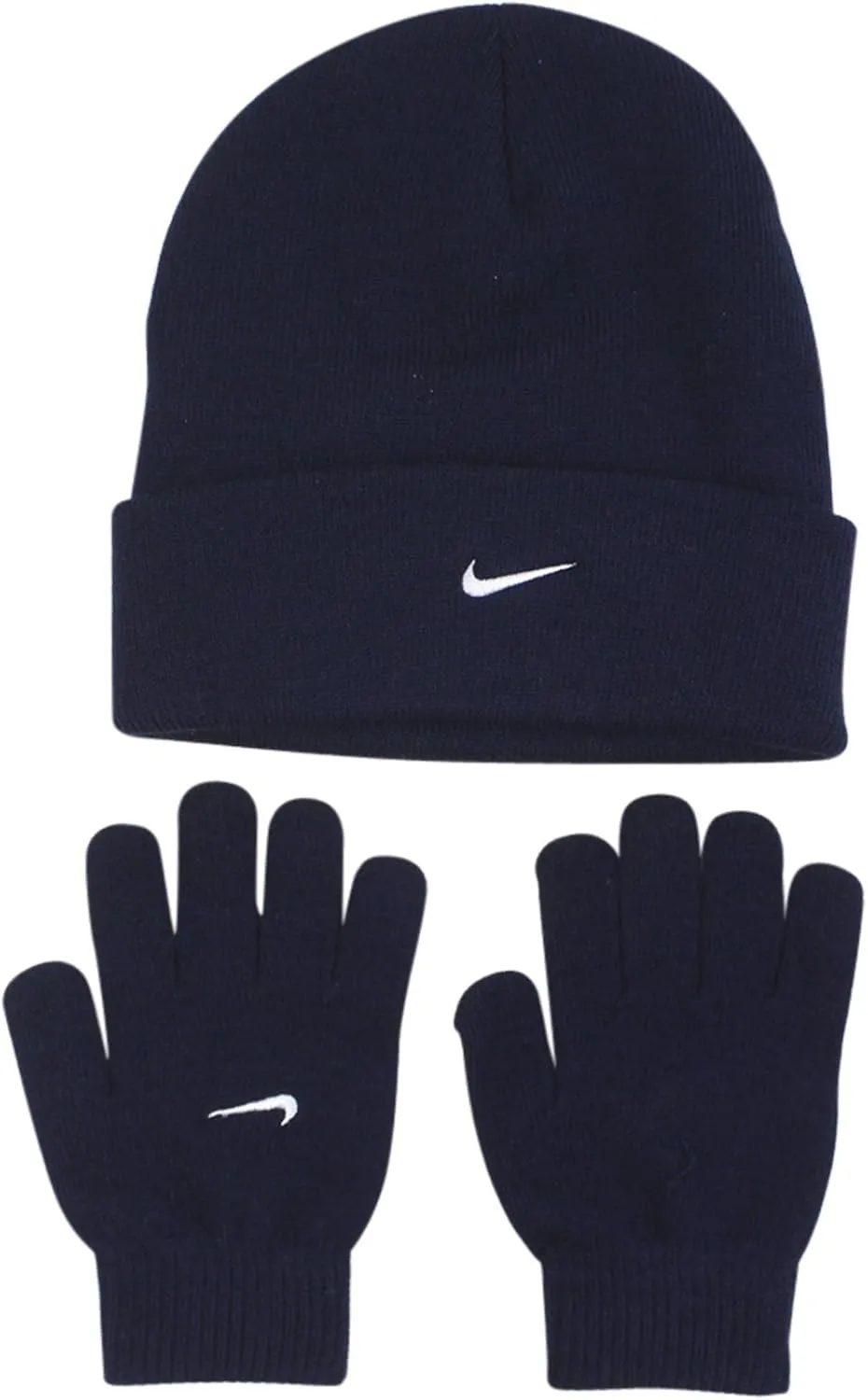 Nike Size 8-20 Navy Knit Beanie/Gloves Set (One Size)