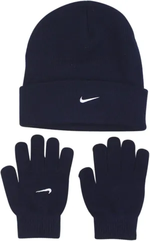Nike Size 8-20 Navy Knit Beanie/Gloves Set (One Size)