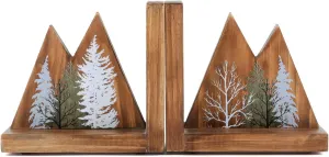 NIKKY HOME Heavy Duty Non Slip Rustic Woodland Mountain Wood Bookend Forest Book Ends Book Stoppers for Cabin Decor Home and Office Shelves Children