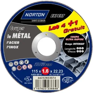 Norton Cutting Discs for Metal 115 x 1.6 x 22.2 MM Pack of 5