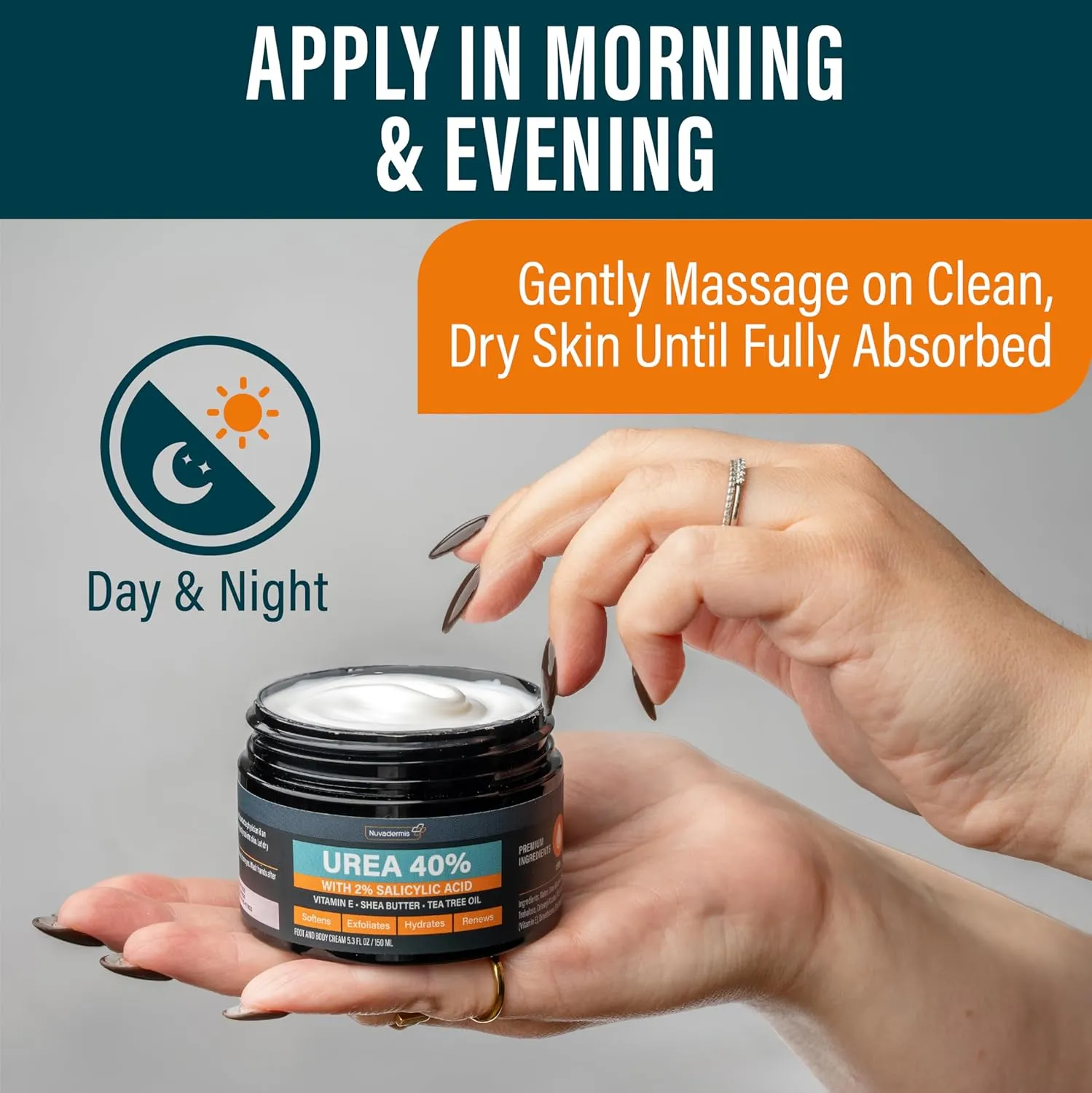NUVADERMIS Urea Cream 40 Percent for Feet - 40% Urea Foot Repair Lotion - Maximum Strength For Dry Cracked Heels - 2% Salicylic Acid, Shea Butter, Tea Tree Oil, Vitamin E - 5.29 oz Jar