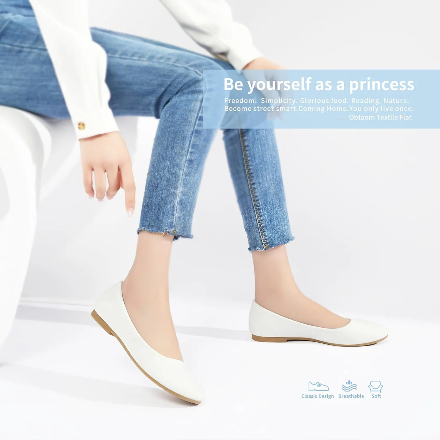 Obtaom Round Toe Women Flat Shoes Slip on Girls Dress Black Ballet Flats