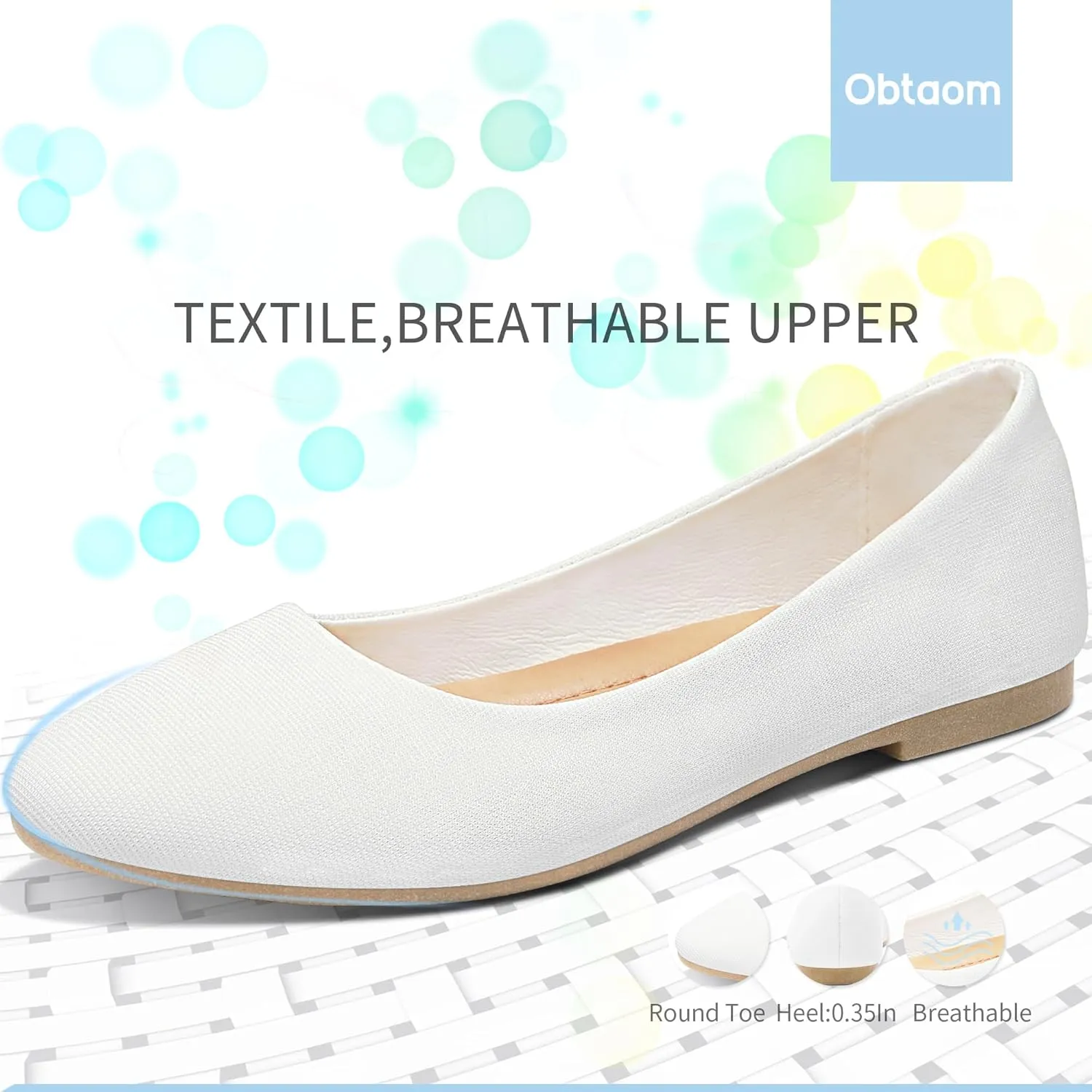 Obtaom Round Toe Women Flat Shoes Slip on Girls Dress Black Ballet Flats