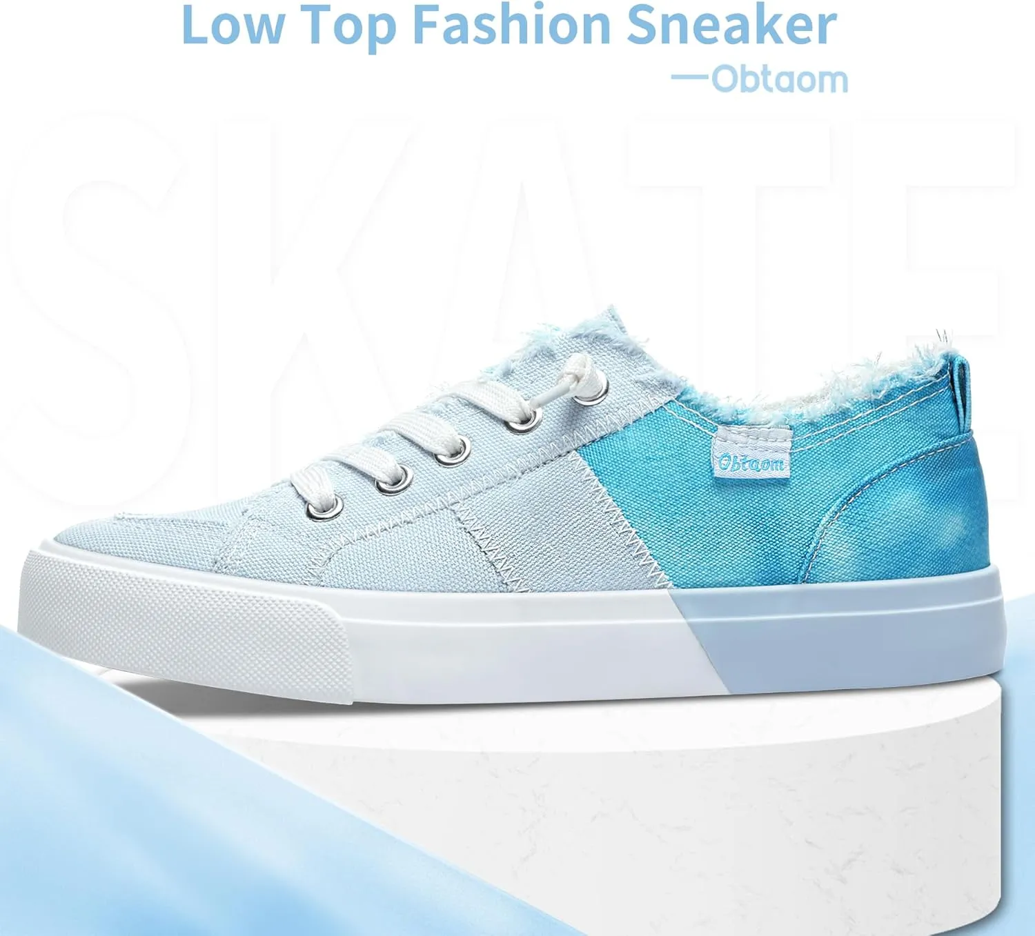 Obtaom Women's Play Fashion Sneaker White Color Washed and Leopard Canvas Slip on Shoes