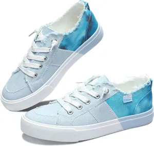 Obtaom Women's Play Fashion Sneaker White Color Washed and Leopard Canvas Slip on Shoes