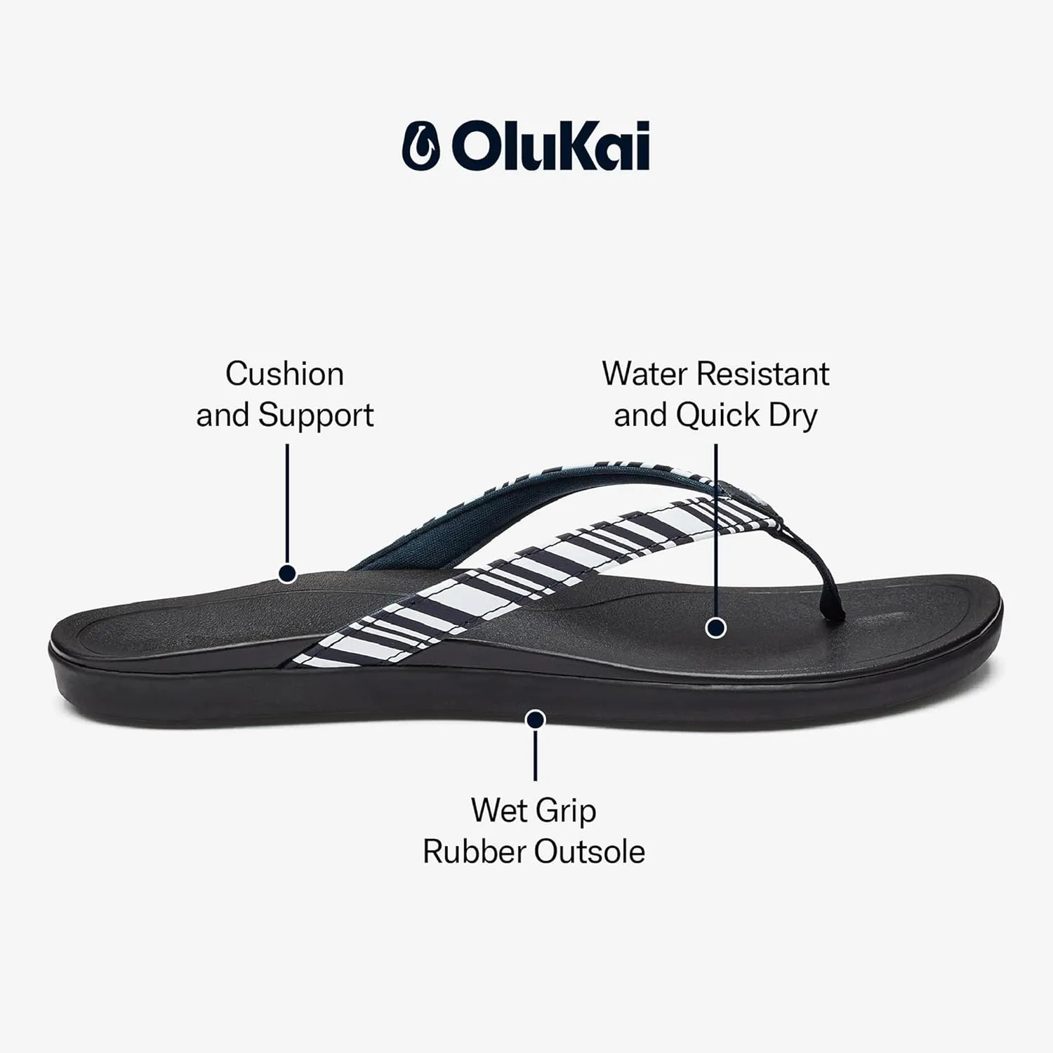 OLUKAI Ho'opio Women's Beach Sandals, Quick-Dry Flip-Flop Slides, Clean & Minimal Aesthetic, Water Resistant & Enhanced Traction, All-Day Comfort