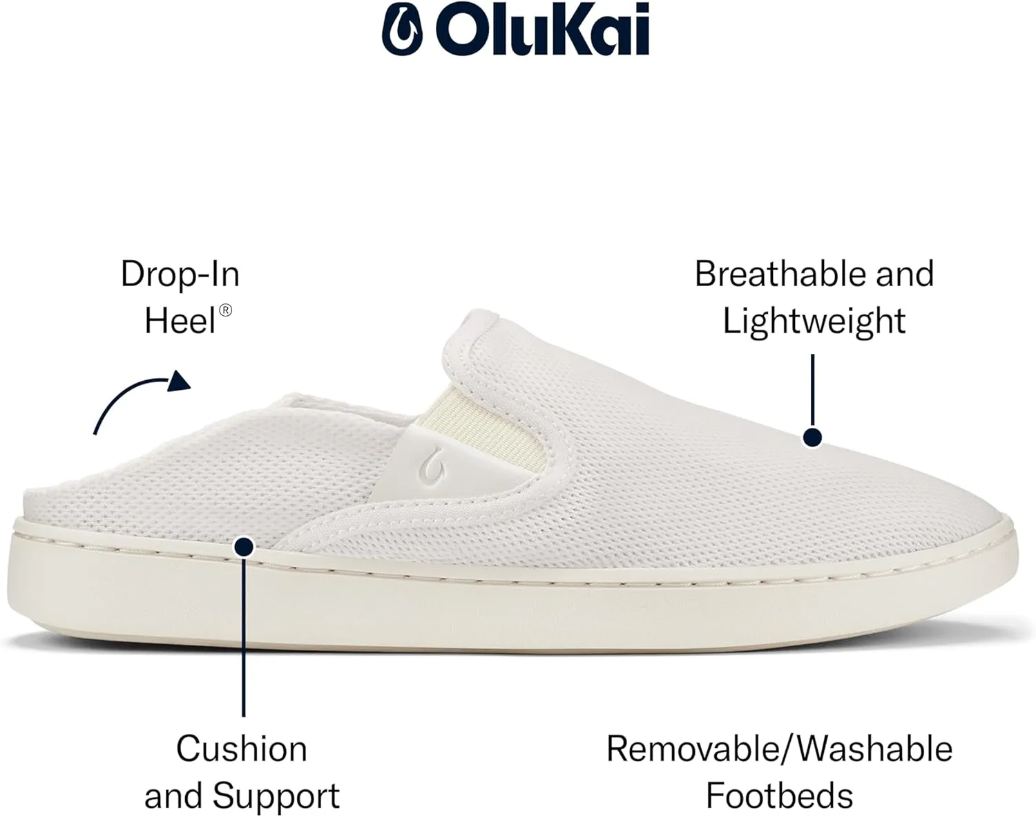 OLUKAI Pehuea Women's Slip On Sneakers, Casual Everyday Shoes with Easy On & Off Design, Breathable Mesh & Drop-in Heel, All-Day Comfort & Support