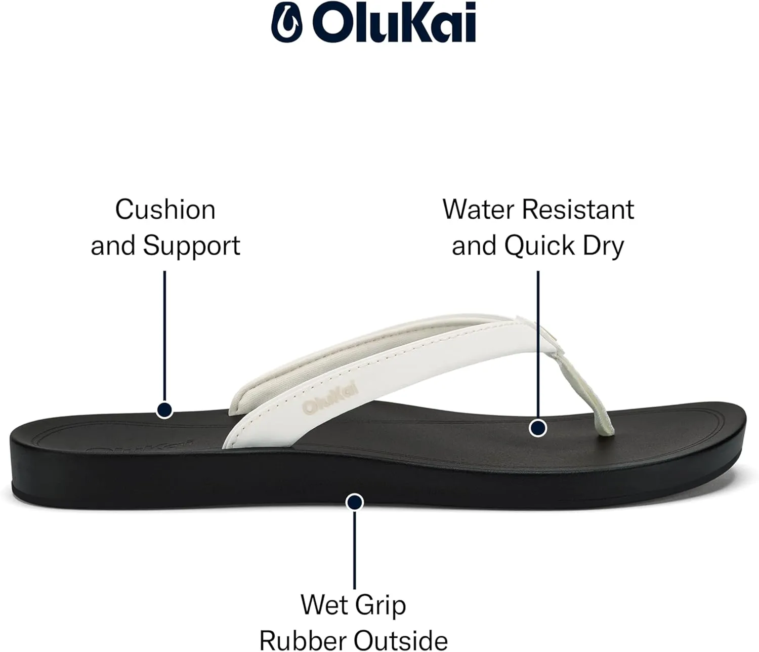 OLUKAI Uiki Women's Beach Sandal, Quick-Dry Flip-Flop Slides, Water Resistant, Wet Grip Soles & Compression Molded Footbed
