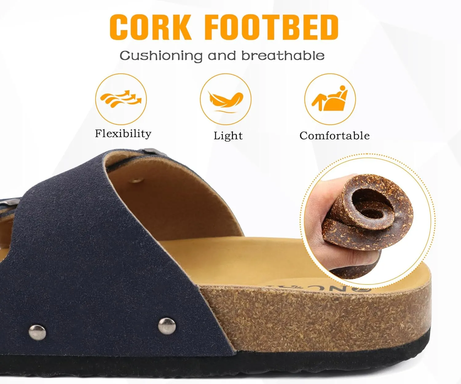 ONCAI Womens Flat Slide Sandals with Arch Support 2 Strap Adjustable Buckle Slip on Slides Shoes Non Slip Rubber Sole