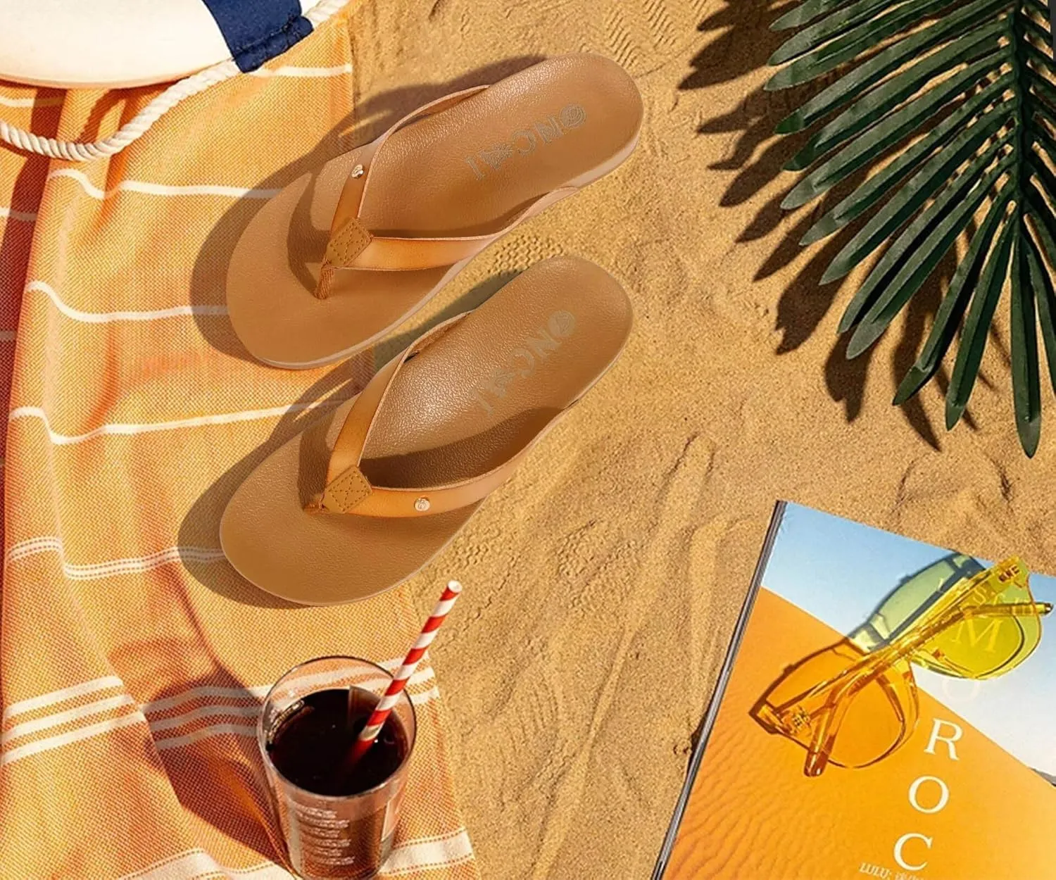 ONCAI Womens Flip Flops For Women Comfortable Leather Strap Yoga Mat Non-Slip Women's Thong Sandal Casual Summer Beach Slippers With Arch Support