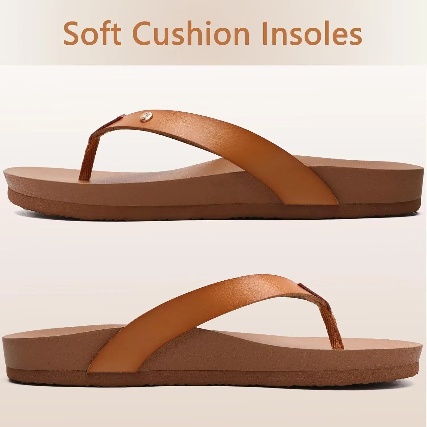 ONCAI Womens Flip Flops For Women Comfortable Leather Strap Yoga Mat Non-Slip Women's Thong Sandal Casual Summer Beach Slippers With Arch Support