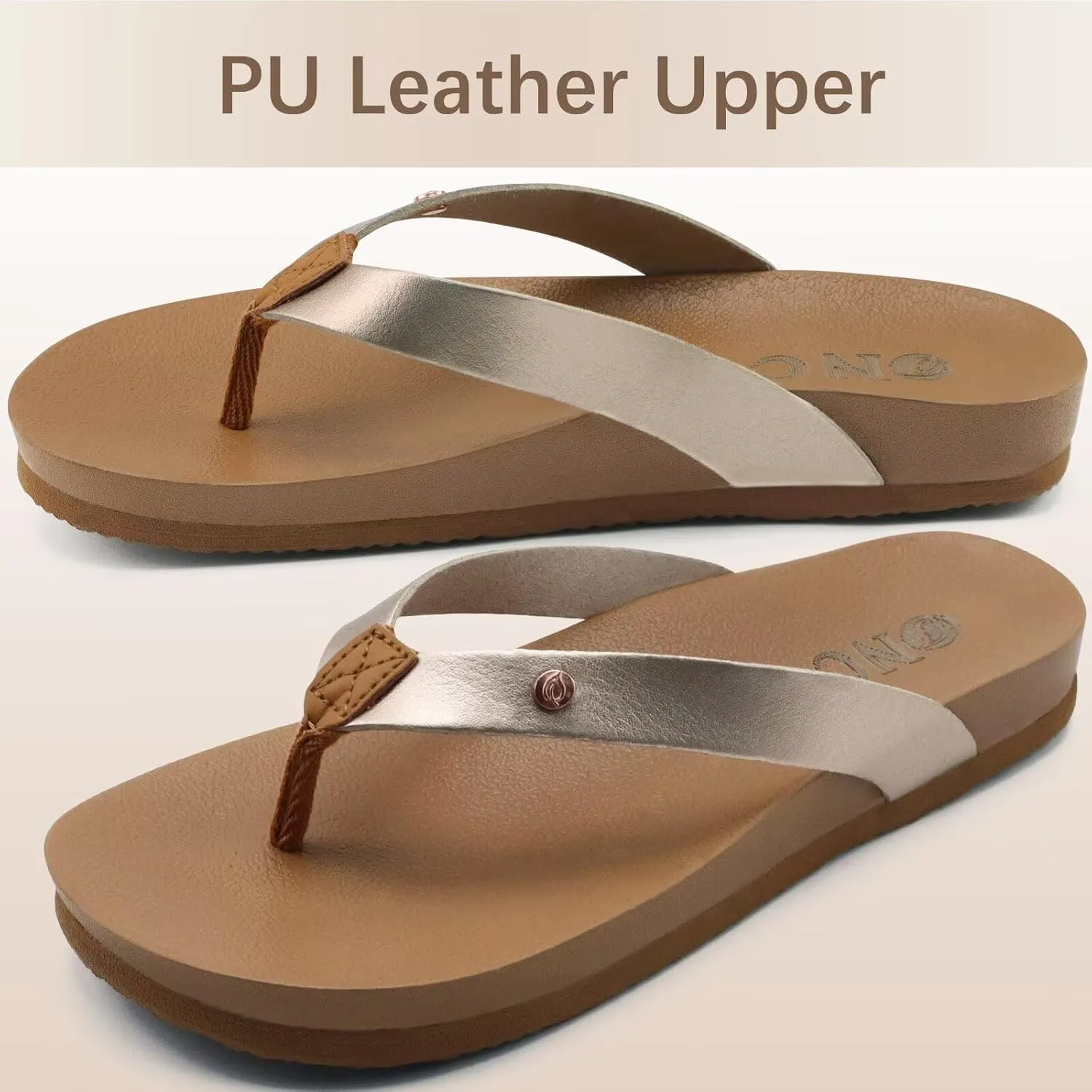 ONCAI Womens Flip Flops For Women Comfortable Leather Strap Yoga Mat Non-Slip Women's Thong Sandal Casual Summer Beach Slippers With Arch Support