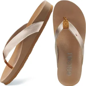 ONCAI Womens Flip Flops For Women Comfortable Leather Strap Yoga Mat Non-Slip Women's Thong Sandal Casual Summer Beach Slippers With Arch Support