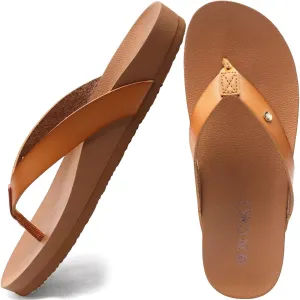 ONCAI Womens Flip Flops For Women Comfortable Leather Strap Yoga Mat Non-Slip Women's Thong Sandal Casual Summer Beach Slippers With Arch Support