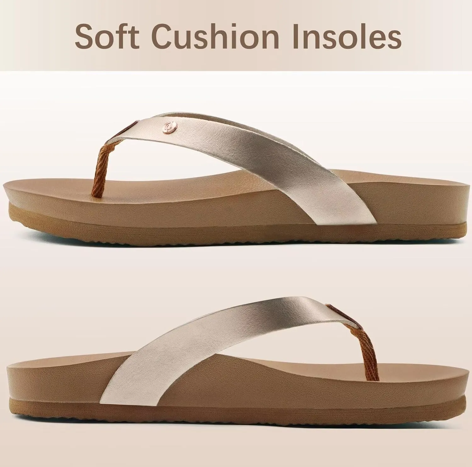 ONCAI Womens Flip Flops For Women Comfortable Leather Strap Yoga Mat Non-Slip Women's Thong Sandal Casual Summer Beach Slippers With Arch Support
