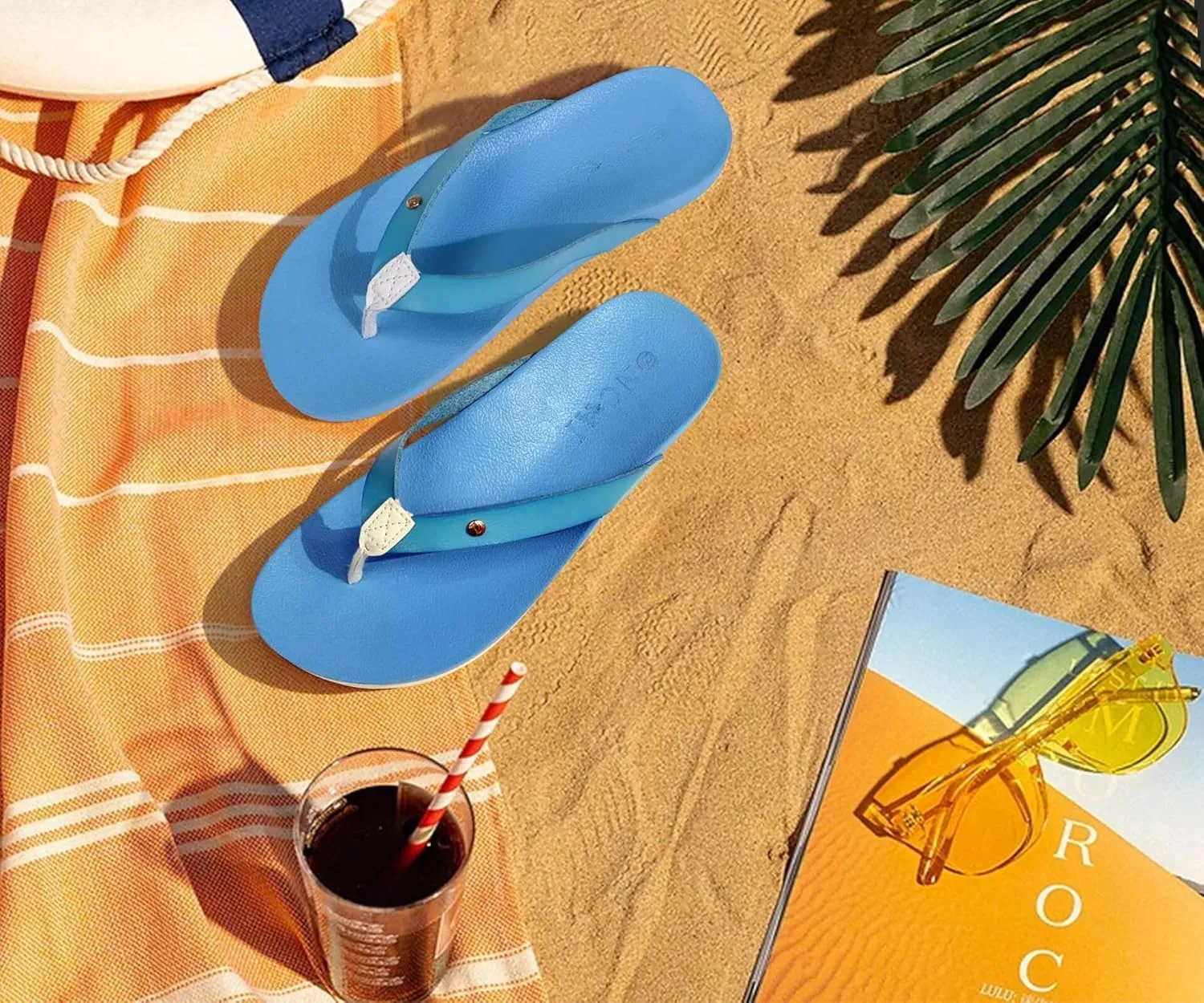 ONCAI Womens Flip Flops For Women Comfortable Leather Strap Yoga Mat Non-Slip Women's Thong Sandal Casual Summer Beach Slippers With Arch Support