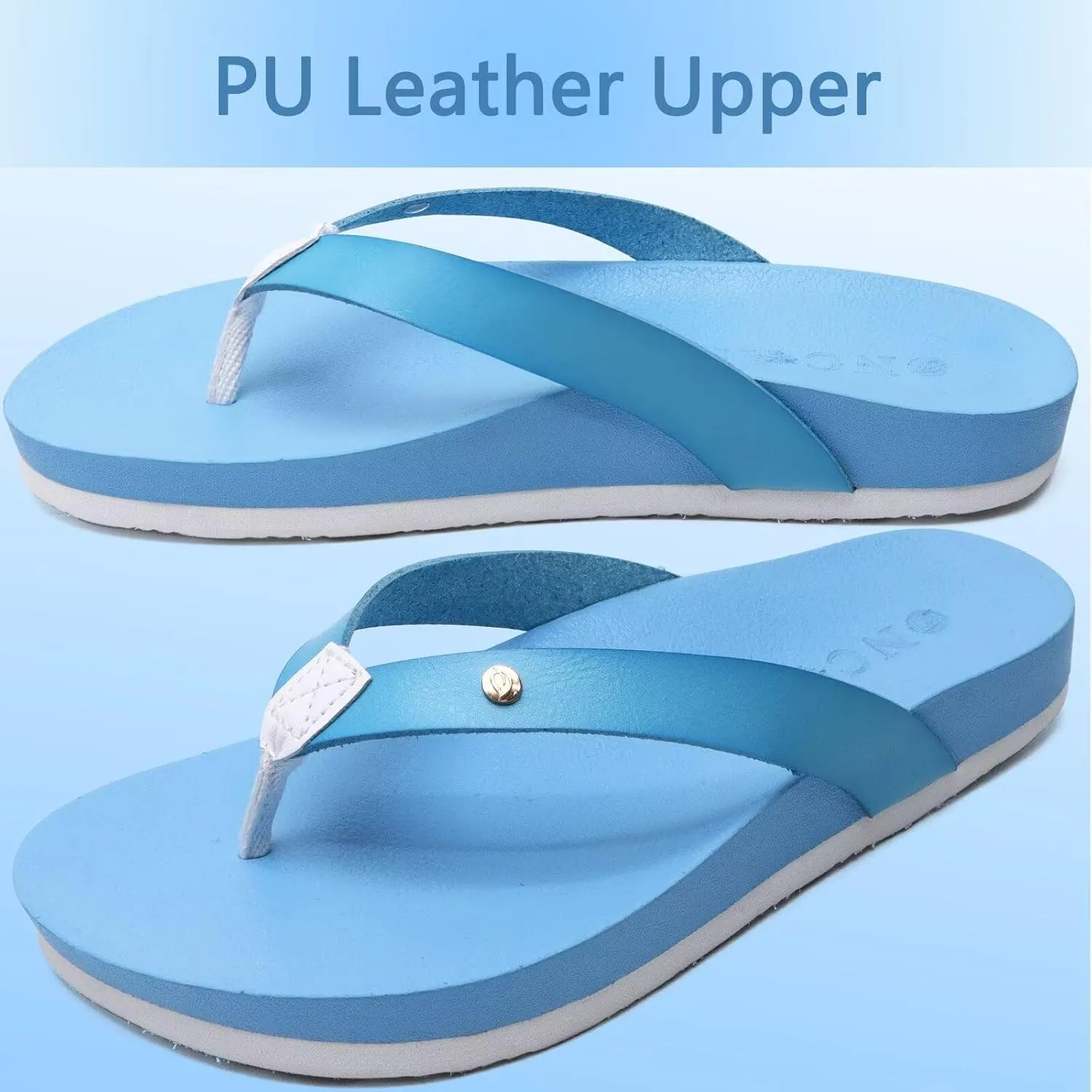 ONCAI Womens Flip Flops For Women Comfortable Leather Strap Yoga Mat Non-Slip Women's Thong Sandal Casual Summer Beach Slippers With Arch Support