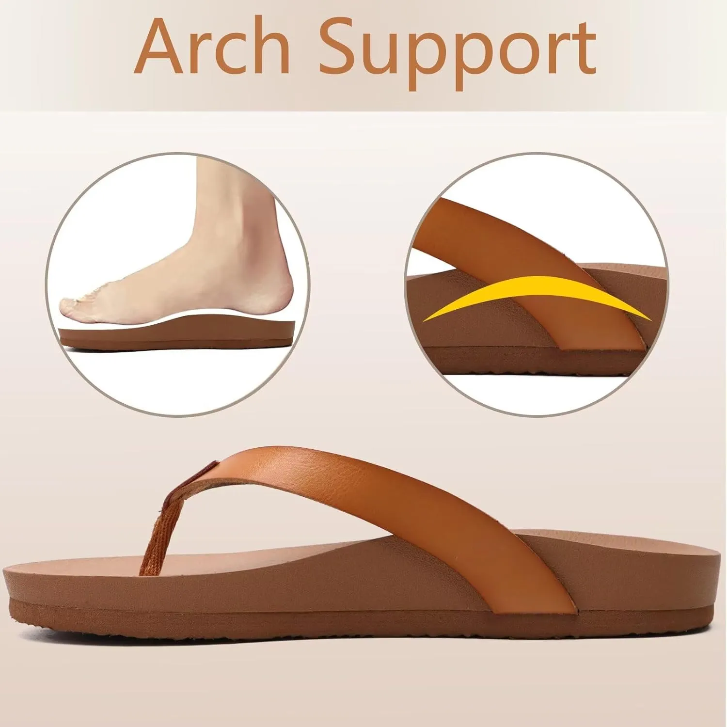 ONCAI Womens Flip Flops For Women Comfortable Leather Strap Yoga Mat Non-Slip Women's Thong Sandal Casual Summer Beach Slippers With Arch Support