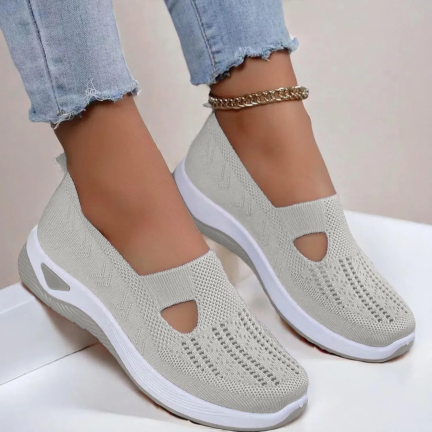Orthopedic Shoes for Women Mesh Walking Shoes Breathable Non-Slip Slip On Loafers Lightweight Memory Foam Flat Sneakers