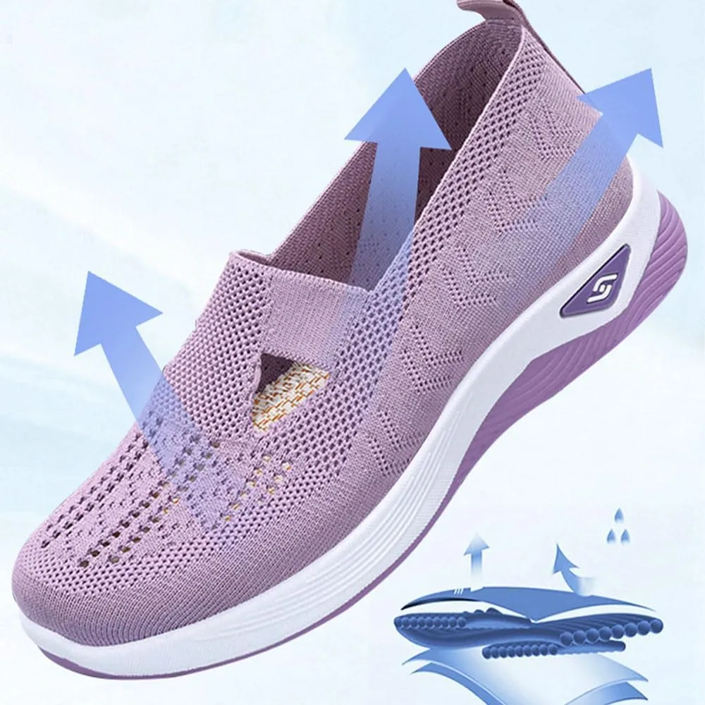 Orthowalkway Womens Shoes,Breathable Sneakers Slip On Comfortable Knitted Lightweight Flat Walking Shoes with Soft Cushion