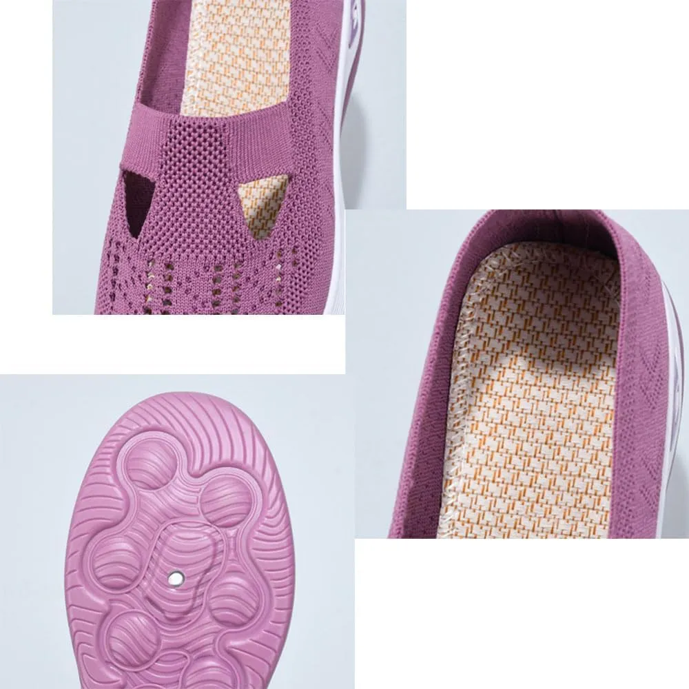 Orthowalkway Womens Shoes,Breathable Sneakers Slip On Comfortable Knitted Lightweight Flat Walking Shoes with Soft Cushion
