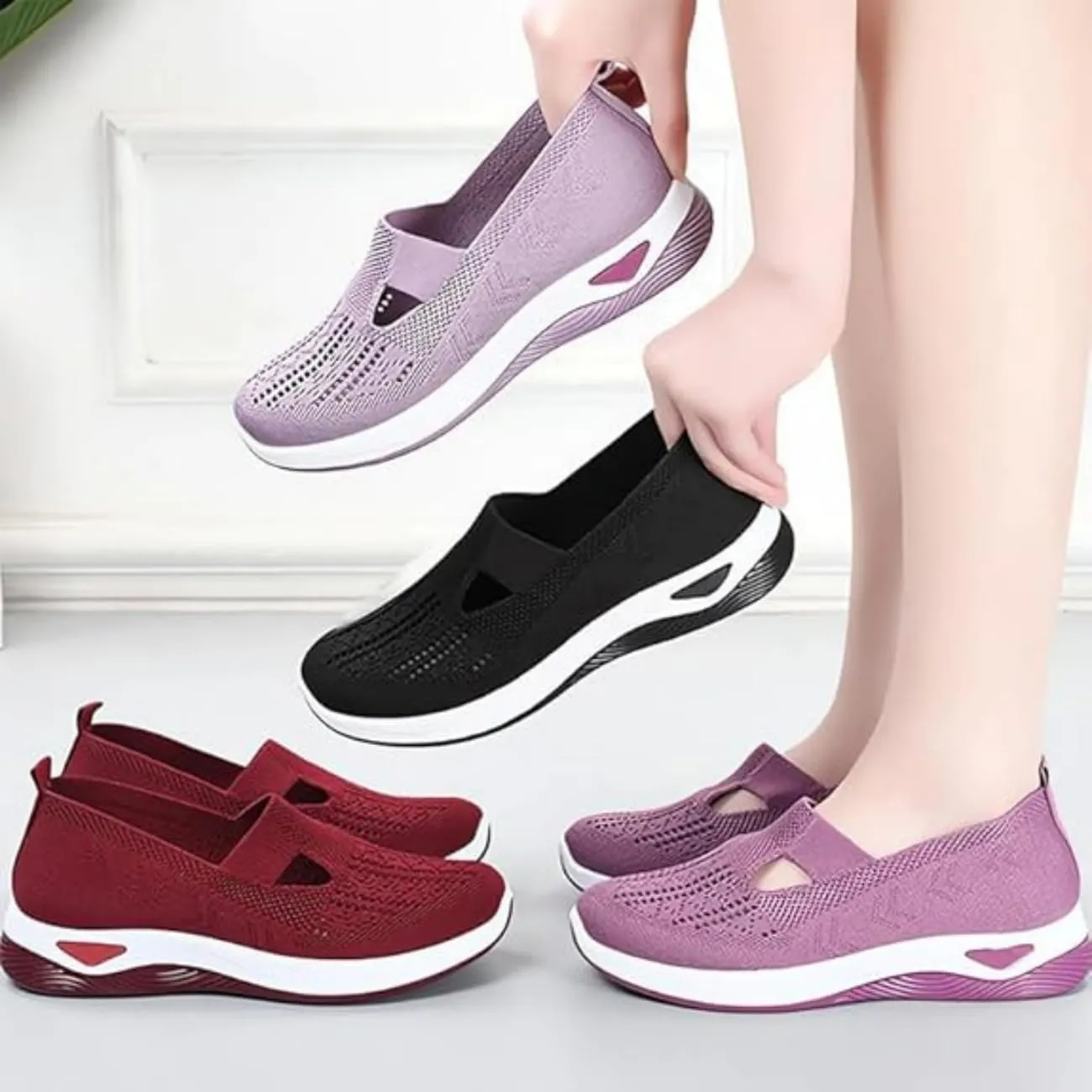 Orthowalkway Womens Shoes,Orthopedic Platform Loafers Slip-On Lightweight Flat Soft Breathable Knitted Sneakers