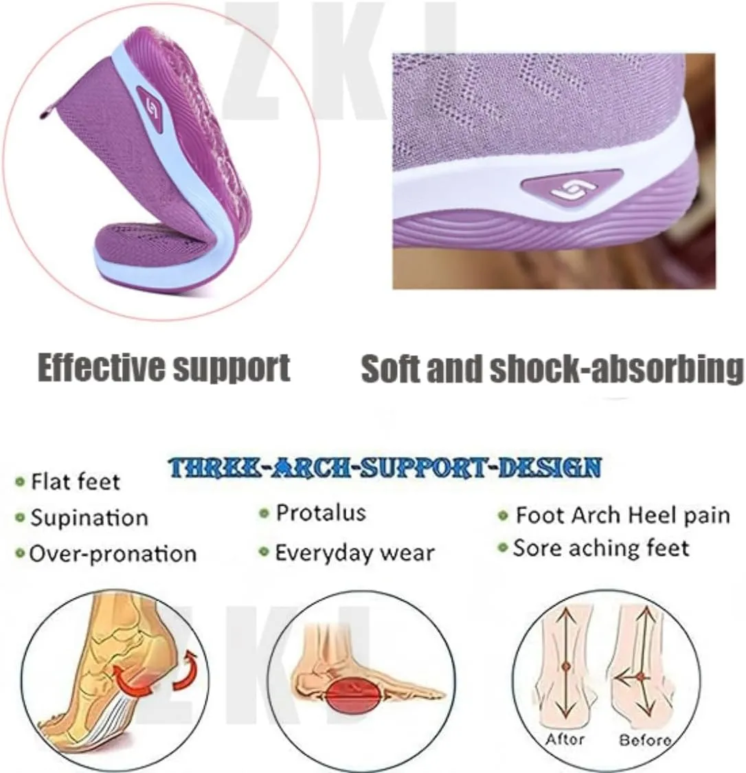 Orthowalkway Womens Shoes,Orthopedic Platform Loafers Slip-On Lightweight Flat Soft Breathable Knitted Sneakers
