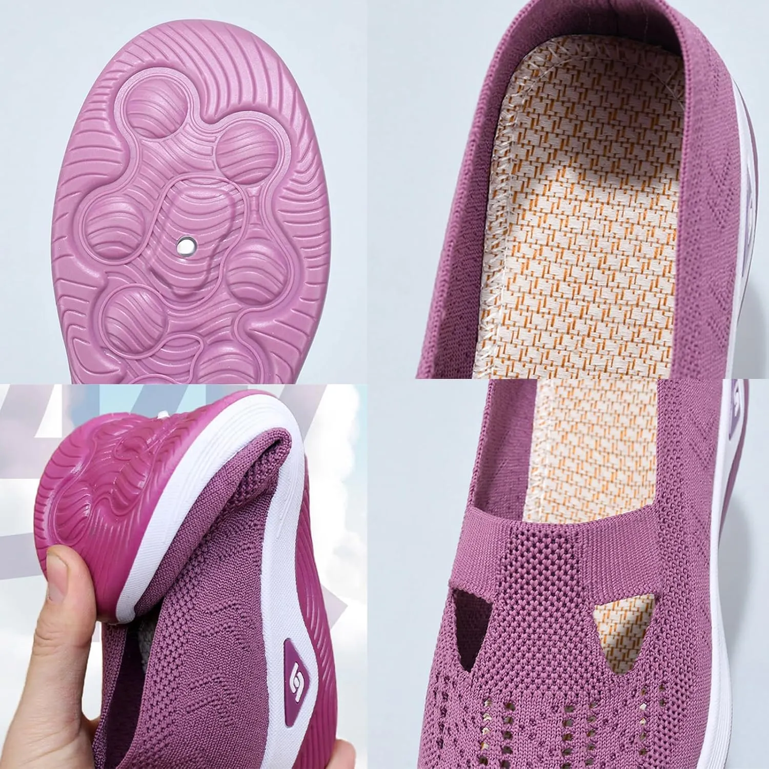 Orthowalkway Womens Shoes,Orthopedic Platform Loafers Slip-On Lightweight Flat Soft Breathable Knitted Sneakers