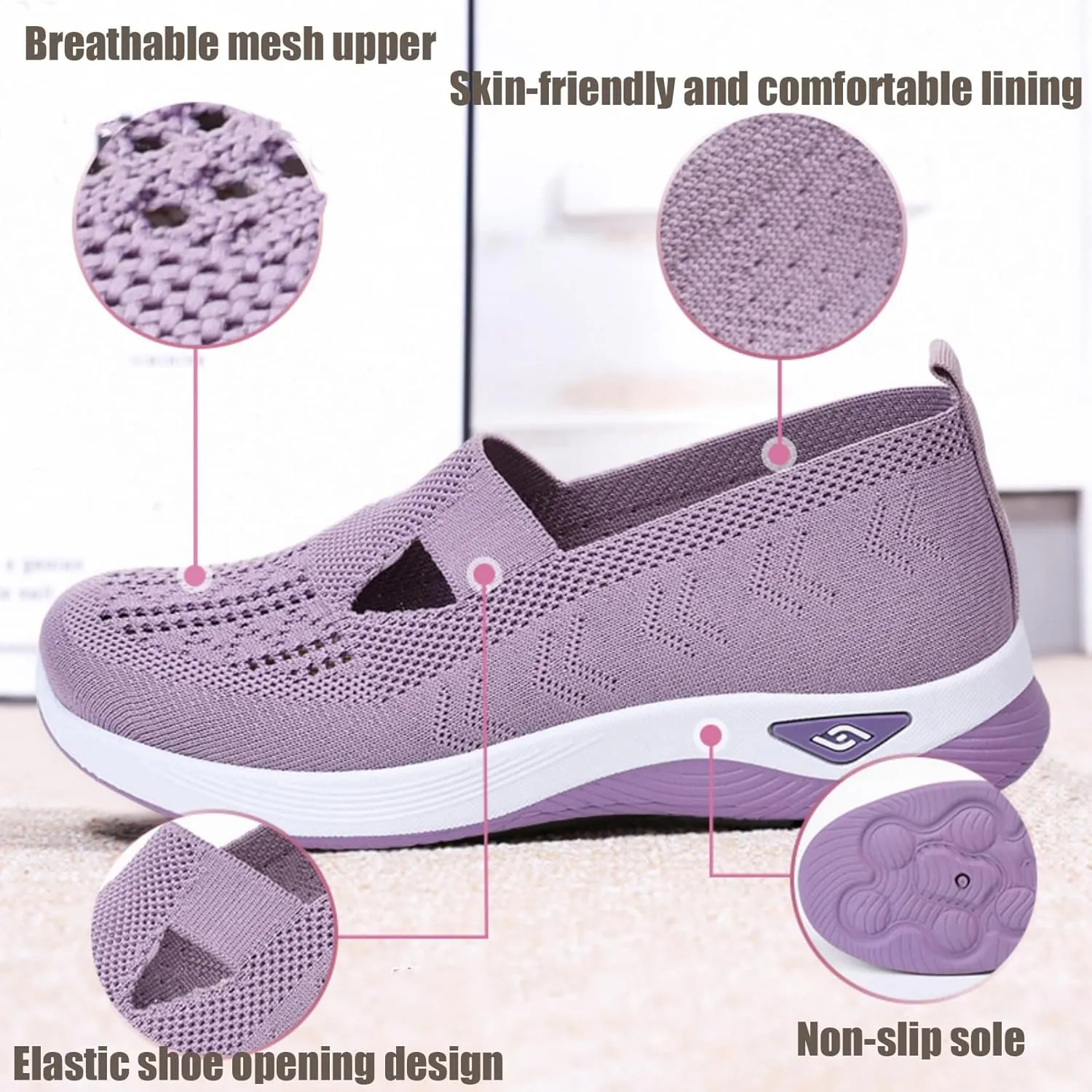 Orthowalkway Womens Shoes,Orthopedic Platform Loafers Slip-On Lightweight Flat Soft Breathable Knitted Sneakers
