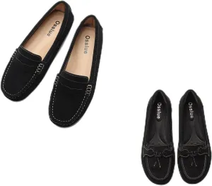 Osslue Women's Suede Leather Casual Penny Loafers, Bundle of 2 Pairs 10.5 M US