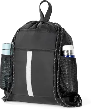 OTraki Drawstring Gym Bag - Large Capacity with Shoe Compartment, Wet Pocket & Side Bottles Holder - Unisex Sports Sack for Travel/Hiking/Yoga