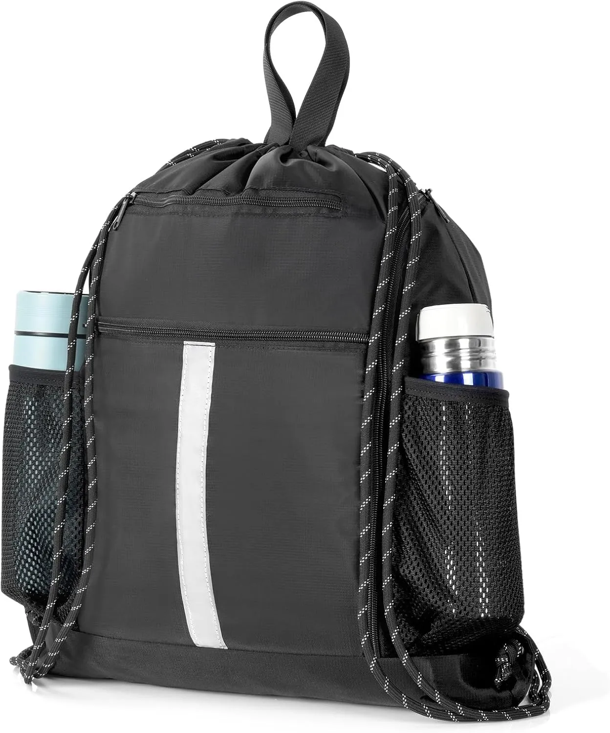 OTraki Drawstring Gym Bag - Large Capacity with Shoe Compartment, Wet Pocket & Side Bottles Holder - Unisex Sports Sack for Travel/Hiking/Yoga