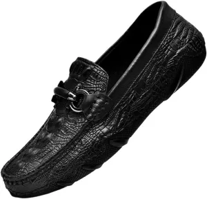 Outdoor Party Slip On Mens Loafers Shoes Moccasins Faux Crocodile Print Round Toe Leather Flat Heel Resistant Flexible