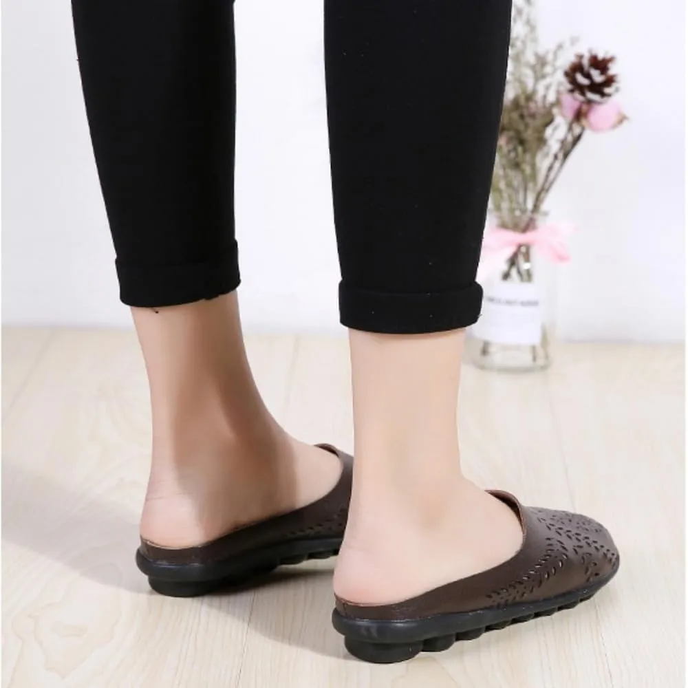 Owlkay Shoes for Women，Hollow Flats Slip-on Summer Slippers,Casual All Match Flats Slippers