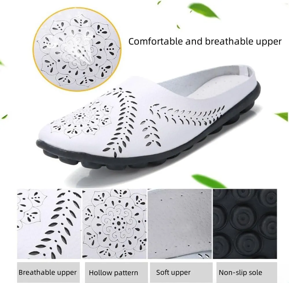 Owlkay Shoes for Women，Hollow Flats Slip-on Summer Slippers,Casual All Match Flats Slippers