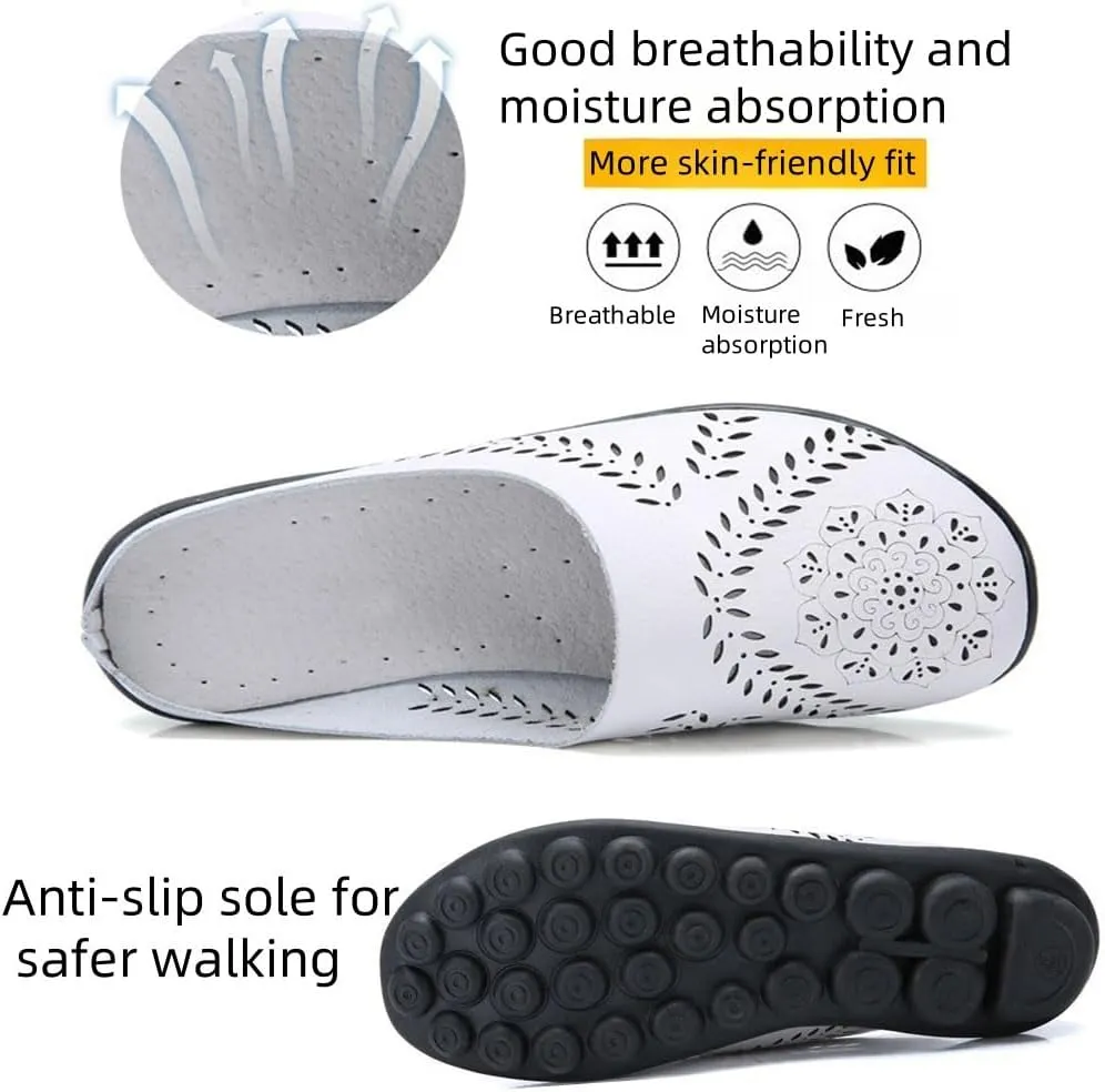 Owlkay Shoes for Women，Hollow Flats Slip-on Summer Slippers,Casual All Match Flats Slippers