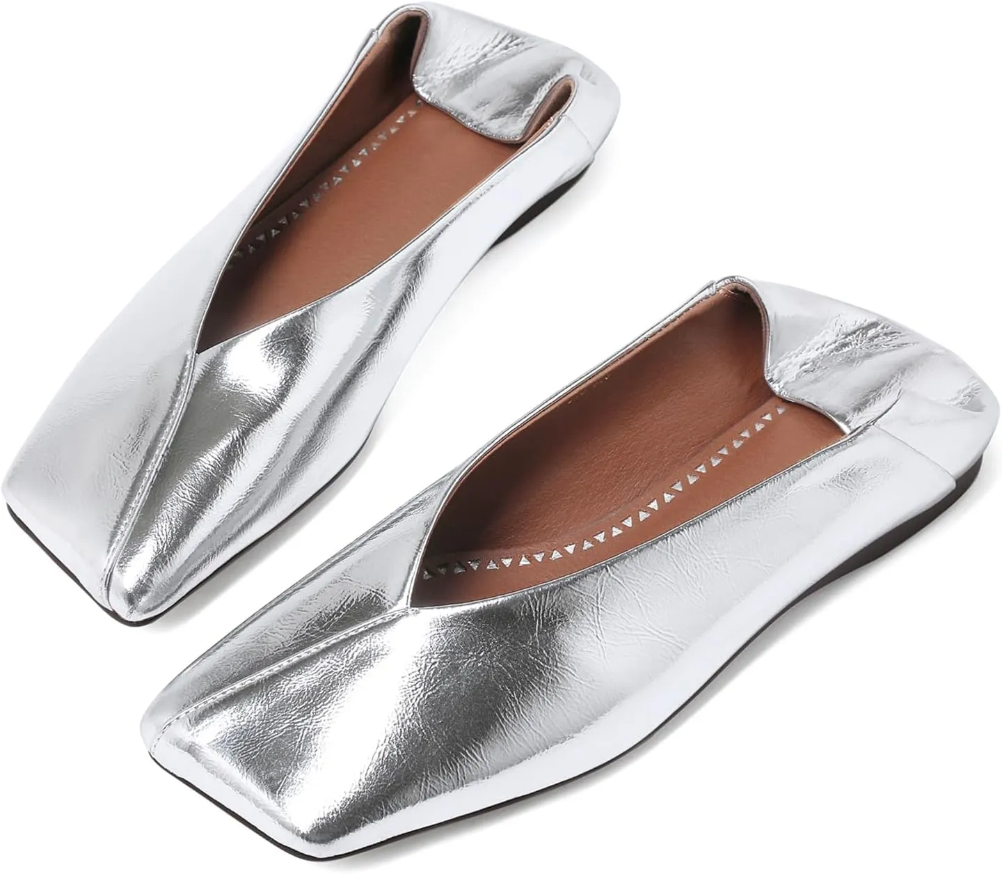 Patent Leather Ballet Flats for Women Fashionable Square Toe Ballet Flats Loafer Shoes for Women Nude Dress Shoes.