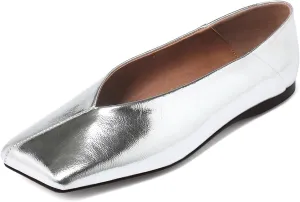 Patent Leather Ballet Flats for Women Fashionable Square Toe Ballet Flats Loafer Shoes for Women Nude Dress Shoes.