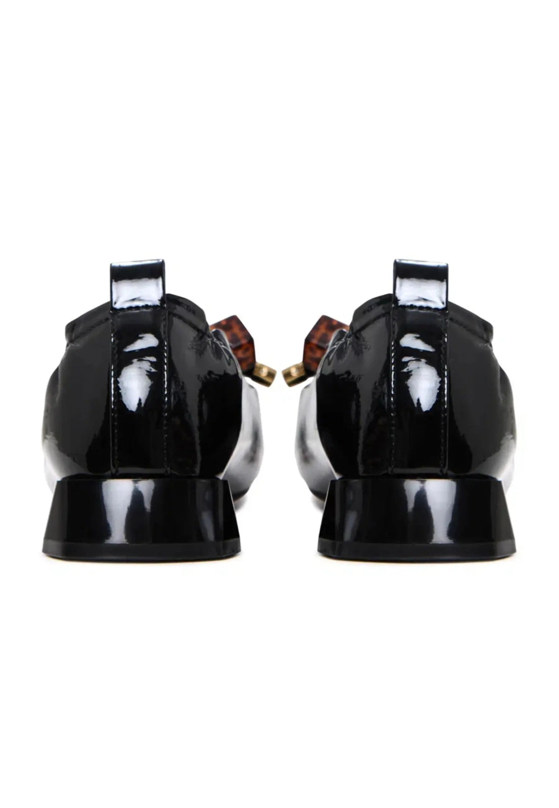Patent Leather Embellished Ballet Flats - Black