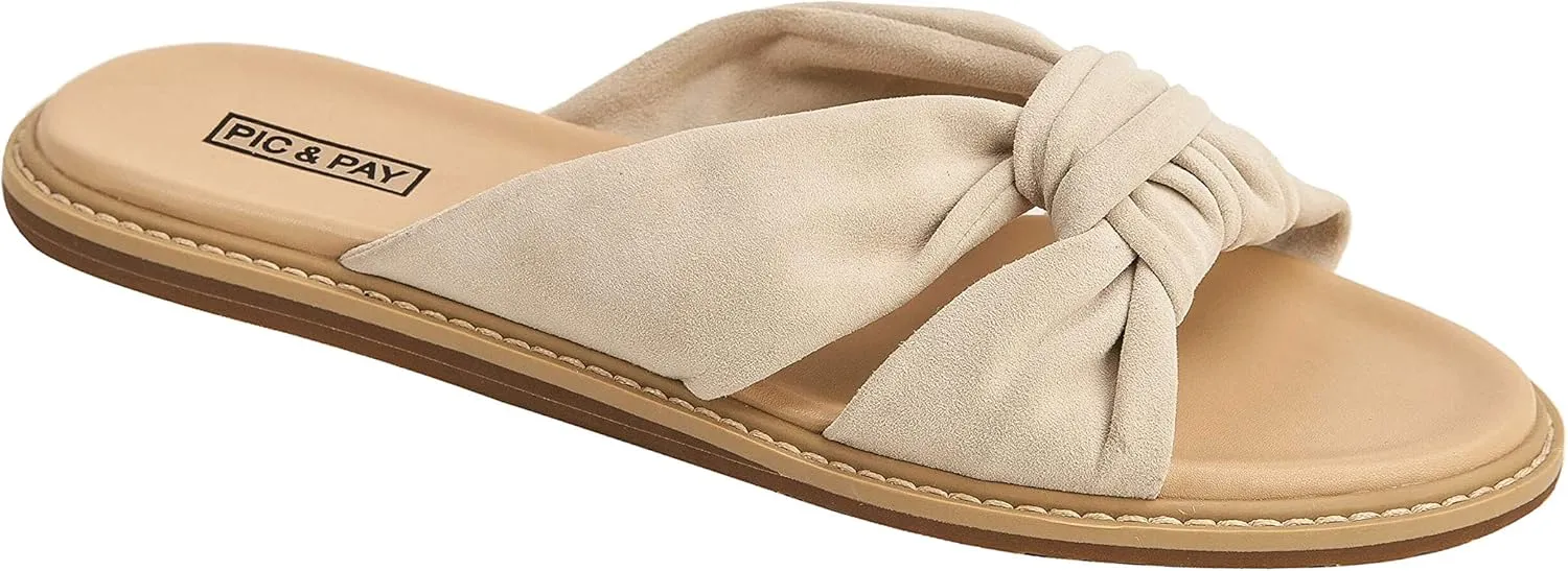 Pic & Pay - Cadie - Slip On Flat Suede Sandal with Knotted Upper