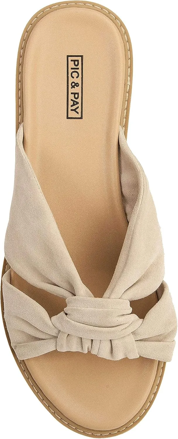 Pic & Pay - Cadie - Slip On Flat Suede Sandal with Knotted Upper