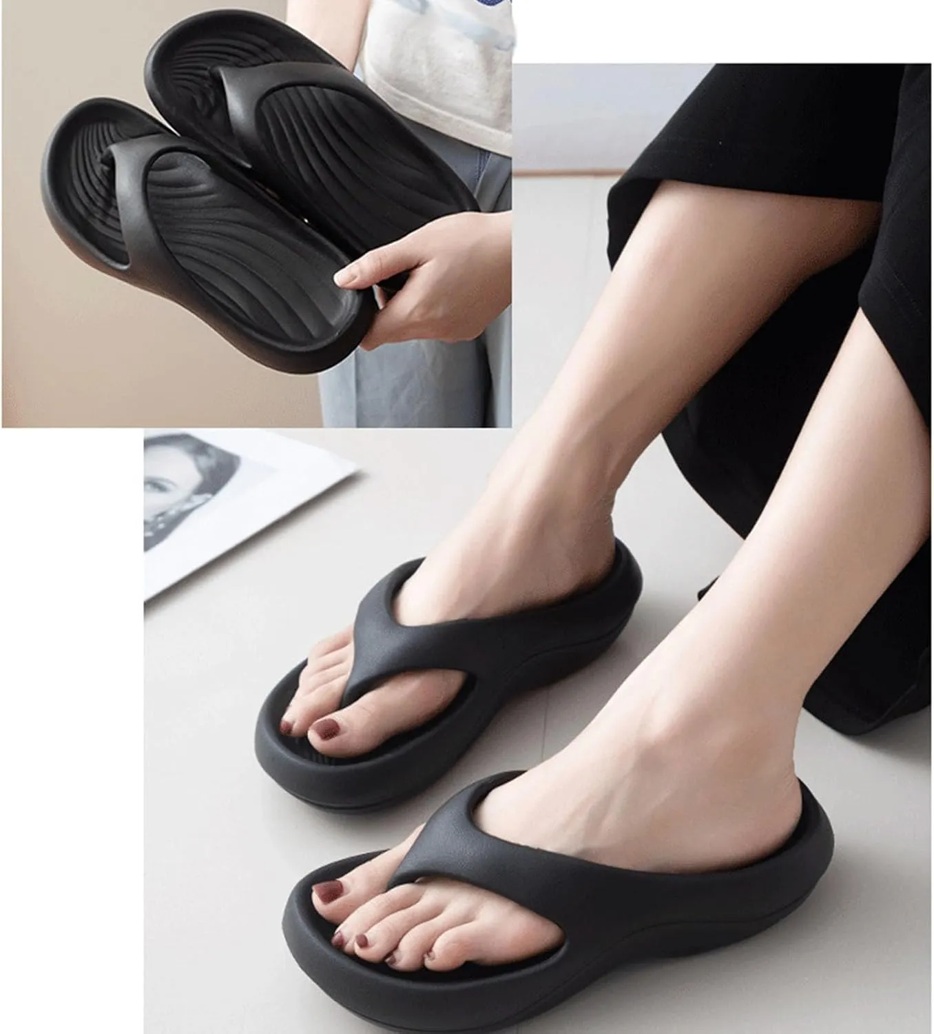 Pillow Arch Support Flip Flops For Women,Beach Flip Flops Women,Pillow Soft with Non-Slip Sole Beach Walking Shoes